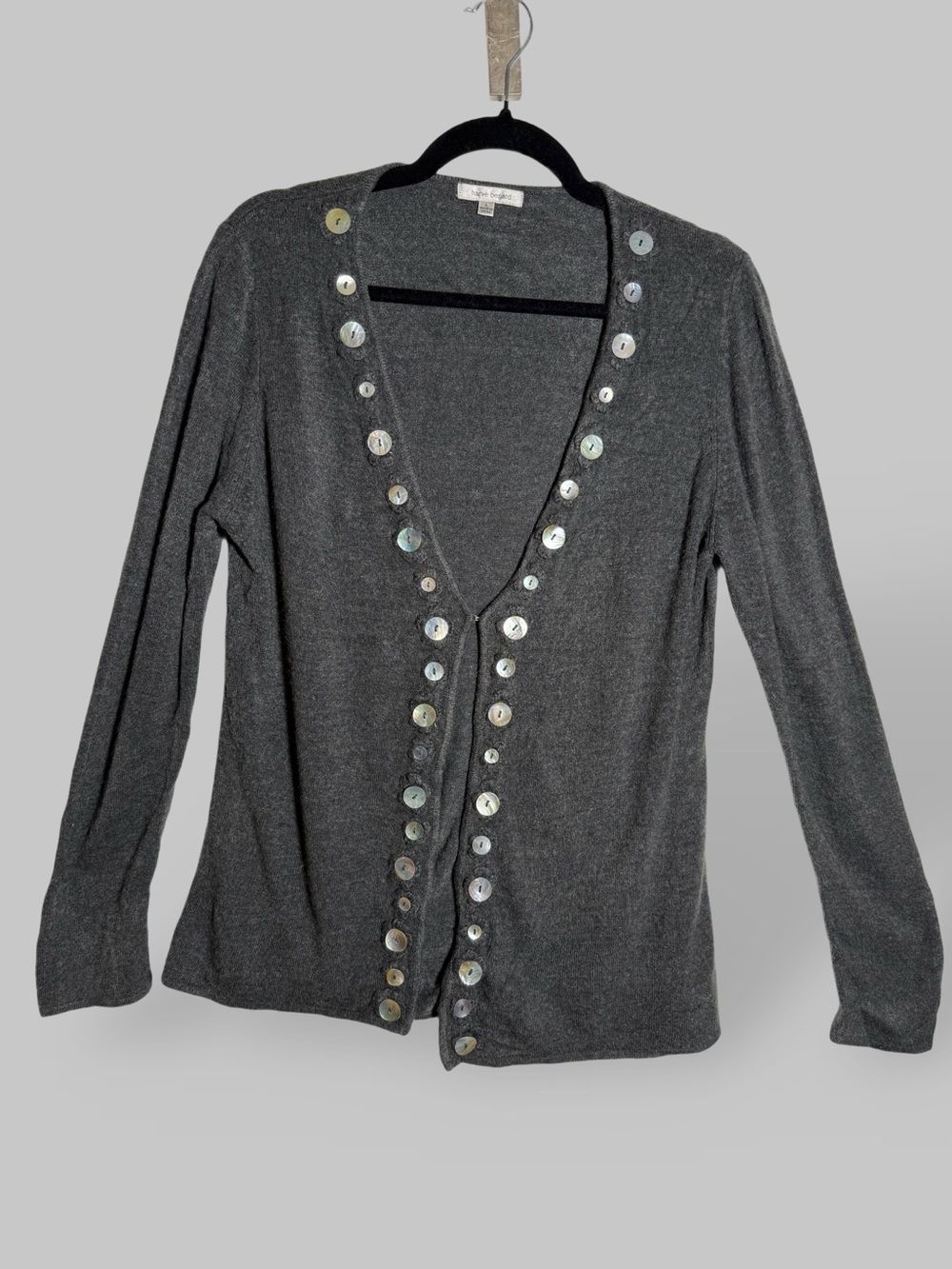 Harve Benard Charcoal Gray Abalone Button-Trim Women's Cardigan